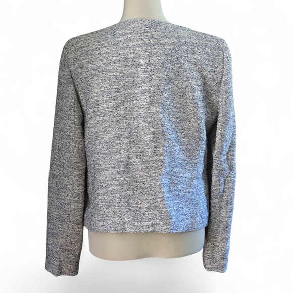 Halogen Women's L Textured Blue & White Bouclé Tweed Blazer Jacket Full Zip - Picture 3 of 16